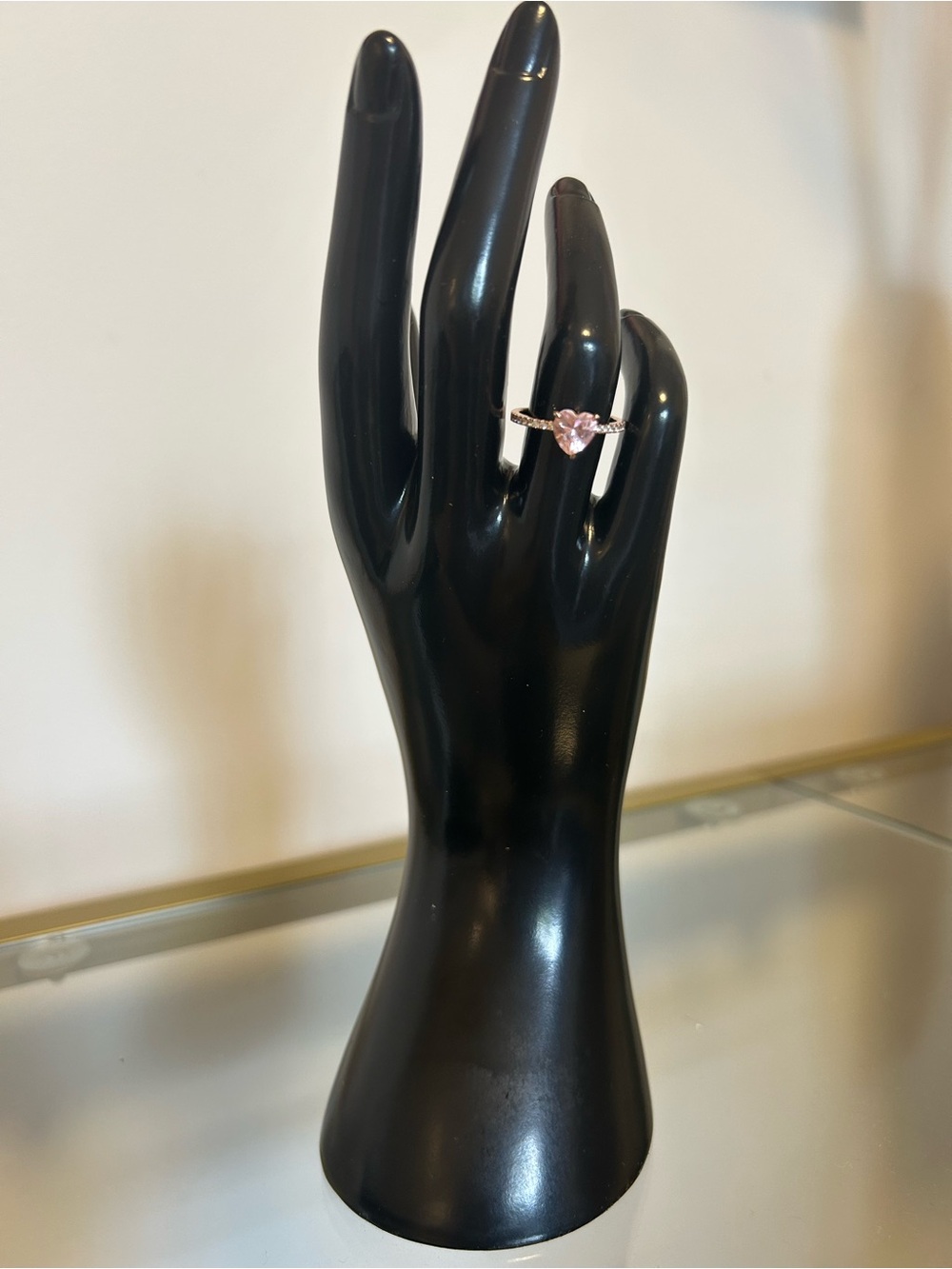 Pink Heart with CZ accents Ring - Rose Gold over Sterling Silver - Size 7